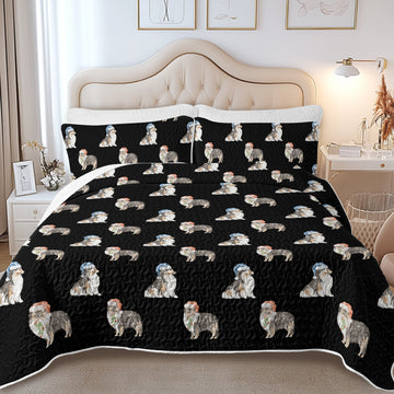 Watercolor Tri Color Shelties Collies Christmas Quilted Bedding Set-Bedding-Bedding,Blankets,Christmas,Home Decor-10