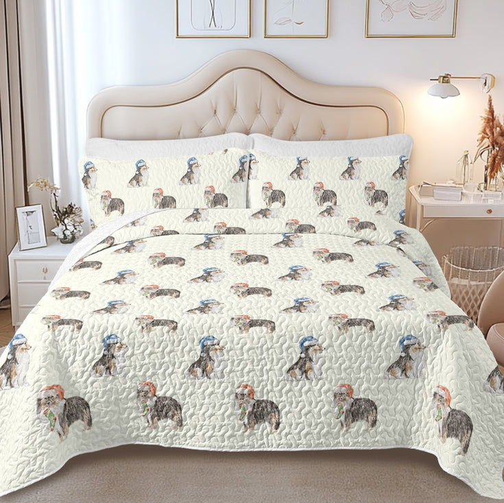 Watercolor Tri Color Shelties Collies Christmas Quilted Bedding Set-Bedding-Bedding,Blankets,Christmas,Home Decor-11
