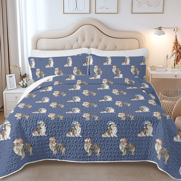 Watercolor Tri Color Shelties Collies Christmas Quilted Bedding Set-Bedding-Bedding,Blankets,Christmas,Home Decor-12