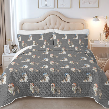 Watercolor Tri Color Shelties Collies Christmas Quilted Bedding Set-Bedding-Bedding,Blankets,Christmas,Home Decor-14