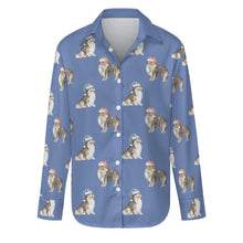 Load image into Gallery viewer, Watercolor Tri Color Shelties Collies Christmas Women's Shirt-Apparel-Apparel, Dog Mom Gifts, Rough Collie, Shetland Sheepdog, Shirt, Whippet-S-CornflowerBlue-21
