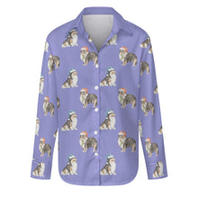 Load image into Gallery viewer, Watercolor Tri Color Shelties Collies Christmas Women's Shirt-Apparel-Apparel, Dog Mom Gifts, Rough Collie, Shetland Sheepdog, Shirt, Whippet-S-CornflowerBlue_1-29