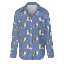 Load image into Gallery viewer, Watercolor Tri Color Shelties Collies Women&#39;s Shirt-Apparel-Apparel, Dog Mom Gifts, Shirt-S-Slate Blue-26