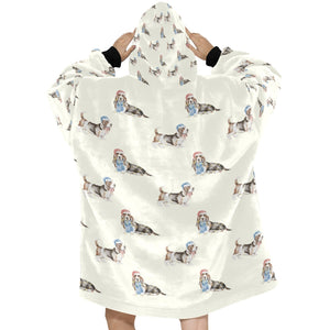 Watercolor Tricolor Basset Hounds Christmas Blanket Hoodie-Blanket-Apparel, Basset Hound, Blanket Hoodie, Blankets, Christmas, Dog Mom Gifts-5