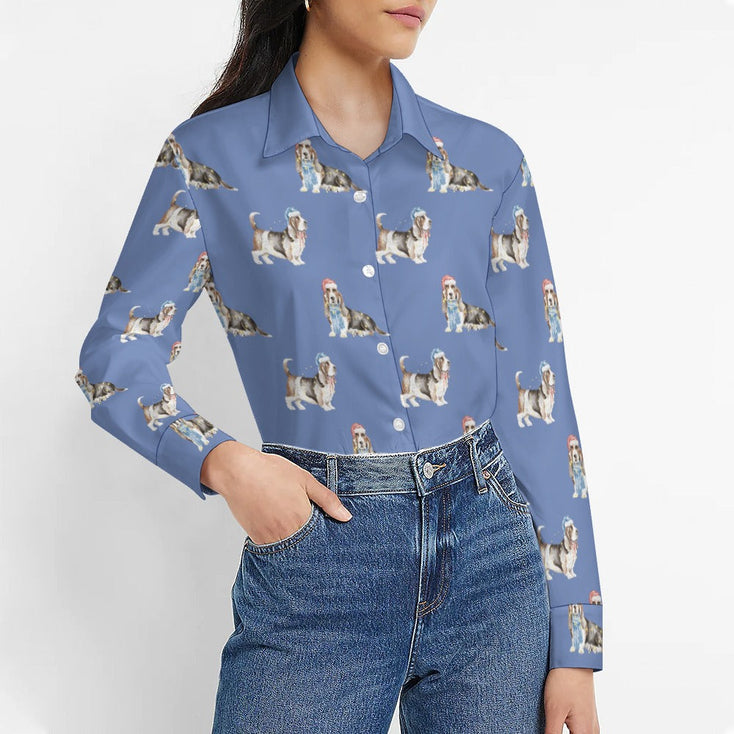 Watercolor Tricolor Basset Hounds Christmas Christmas Women's Shirt-Apparel-Apparel, Basset Hound, Christmas, Dog Mom Gifts, Shirt-28