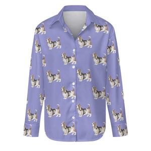 Watercolor Tricolor Basset Hounds Women's Shirt-Apparel-Apparel, Basset Hound, Dog Mom Gifts, Shirt-Lavender Purple-S-33