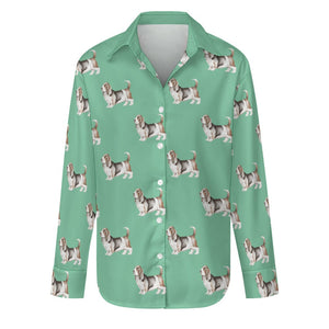 Watercolor Tricolor Basset Hounds Women's Shirt-Apparel-Apparel, Basset Hound, Dog Mom Gifts, Shirt-Mint Green-S-30