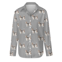 Load image into Gallery viewer, Watercolor Tricolor Basset Hounds Women&#39;s Shirt-Apparel-Apparel, Basset Hound, Dog Mom Gifts, Shirt-Parisian Gray-S-36