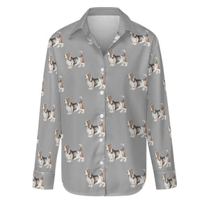 Watercolor Tricolor Basset Hounds Women's Shirt-Apparel-Apparel, Basset Hound, Dog Mom Gifts, Shirt-Parisian Gray-S-36