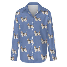 Load image into Gallery viewer, Watercolor Tricolor Basset Hounds Women&#39;s Shirt-Apparel-Apparel, Basset Hound, Dog Mom Gifts, Shirt-Slate Blue-S-29