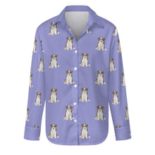 Load image into Gallery viewer, Watercolor Tricolor Border Collie Puppies Women's Shirt - 9 Colors-Apparel-Apparel, Border Collie, Dog Mom Gifts, Shirt-Lavender Purple-S-34