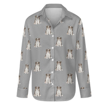 Load image into Gallery viewer, Watercolor Tricolor Border Collie Puppies Women's Shirt - 9 Colors-Apparel-Apparel, Border Collie, Dog Mom Gifts, Shirt-Parisian Gray-S-36