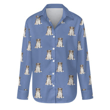 Load image into Gallery viewer, Watercolor Tricolor Border Collie Puppies Women's Shirt - 9 Colors-Apparel-Apparel, Border Collie, Dog Mom Gifts, Shirt-Slate Blue-S-29