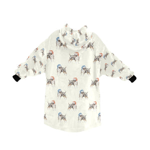 Watercolor Tricolor Bull Terriers Christmas Blanket Hoodie-Blanket-Apparel, Blanket Hoodie, Blankets, Bull Terrier, Christmas, Dog Mom Gifts-2