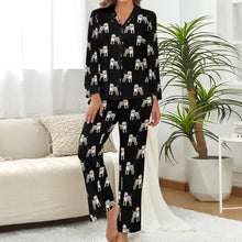 Load image into Gallery viewer, Watercolor Tricolor Bull Terriers Christmas Pajamas Set for Women - 9 Colors-Pajamas-Apparel, Bull Terrier, Dog Mom Gifts, Pajamas-Midnight Black-S-9