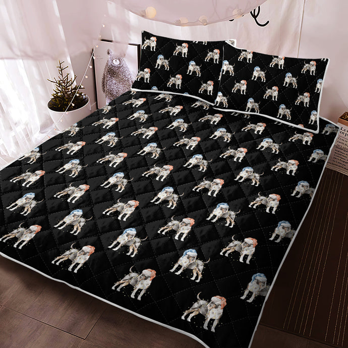 Watercolor Tricolor Bull Terriers Christmas Quilted Bedding Set-Bedding-Bedding, Blankets, Bull Terrier, Christmas, Home Decor-9