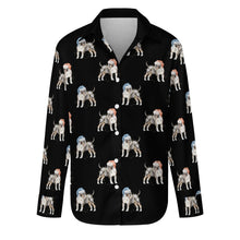 Load image into Gallery viewer, Watercolor Tricolor Bull Terriers Christmas Women&#39;s Shirt-Apparel-Apparel, Bull Terrier, Christmas, Dog Mom Gifts, Shirt-Midnight Black-S-11