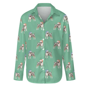 Watercolor Tricolor Bull Terriers Christmas Women's Shirt-Apparel-Apparel, Bull Terrier, Christmas, Dog Mom Gifts, Shirt-Mint Green-S-29