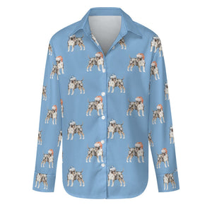 Watercolor Tricolor Bull Terriers Christmas Women's Shirt-Apparel-Apparel, Bull Terrier, Christmas, Dog Mom Gifts, Shirt-Sky Blue-S-23