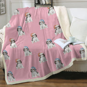 Watercolor Tricolor King Charles Spaniel Puppies Christmas Blanket 8