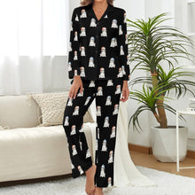 Load image into Gallery viewer, Watercolor Tricolor King Charles Spaniel Puppies Christmas Pajamas Set for Women-Pajamas-Apparel, Cavalier King Charles Spaniel, Christmas, Dog Mom Gifts, Pajamas-S-Midnight Black-26