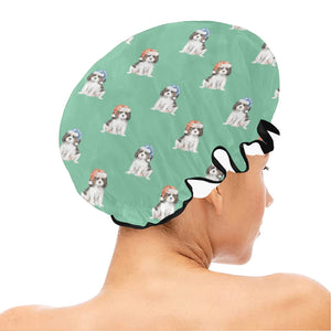 Watercolor Tricolor King Charles Spaniel Puppies Christmas Reusable Shower Caps-Accessories-Accessories, Cavalier King Charles Spaniel, Christmas, Dog Mom Gifts-19