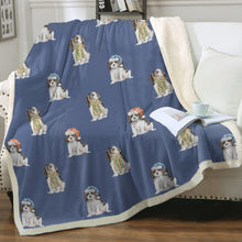 Load image into Gallery viewer, Watercolor Tricolor King Charles Spaniels Christmas Blanket - 8 Colors-Blanket-Bedding, Blankets, Cavalier King Charles Spaniel, Christmas, Home Decor-16
