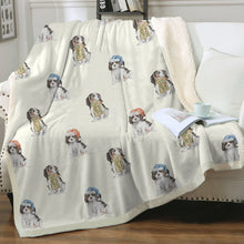 Load image into Gallery viewer, Watercolor Tricolor King Charles Spaniels Christmas Blanket - 8 Colors-Blanket-Bedding, Blankets, Cavalier King Charles Spaniel, Christmas, Home Decor-20