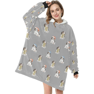 Watercolor Tricolor King Charles Spaniels Christmas Blanket Hoodie-Blanket-Apparel, Blanket Hoodie, Blankets, Christmas, Cocker Spaniel, Dog Mom Gifts-31