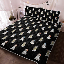 Load image into Gallery viewer, Watercolor Tricolor King Charles Spaniels Christmas Quilted Bedding Set-Bedding-Bedding, Blankets, Cavalier King Charles Spaniel, Christmas, Home Decor-Midnight Black-With Matching Pillowcases-Twin-14