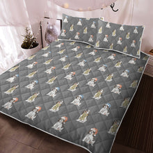 Load image into Gallery viewer, Watercolor Tricolor King Charles Spaniels Christmas Quilted Bedding Set-Bedding-Bedding, Blankets, Cavalier King Charles Spaniel, Christmas, Home Decor-Parisian Gray-With Matching Pillowcases-Twin-13