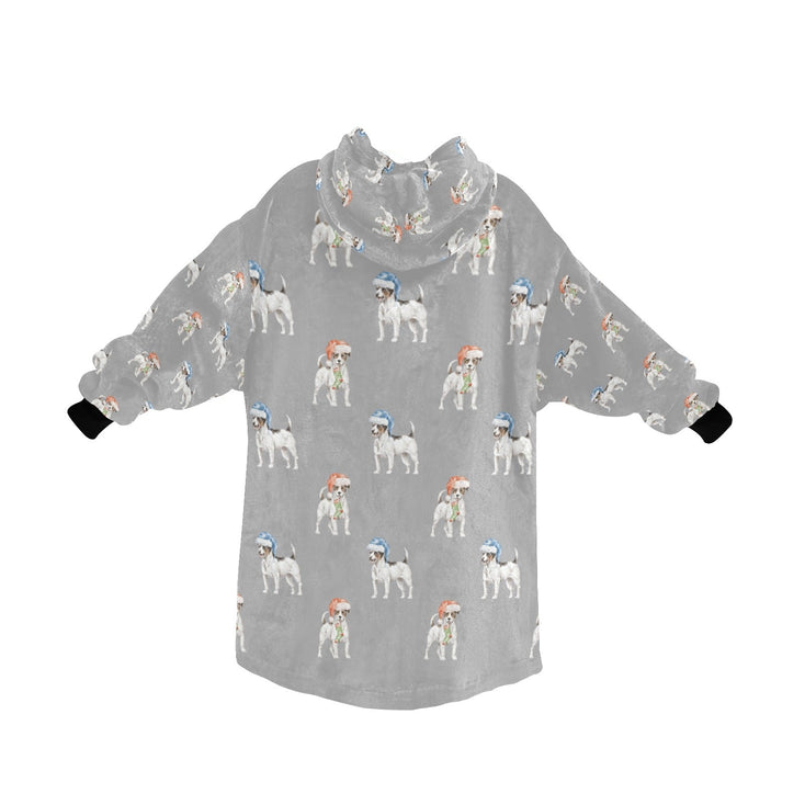 Watercolor Tricolor Russell Terriers Christmas Blanket Hoodie-Blanket-Apparel, Blanket Hoodie, Blankets, Dog Mom Gifts, Jack Russell Terrier-35