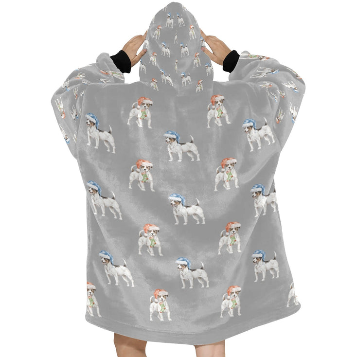 Watercolor Tricolor Russell Terriers Christmas Blanket Hoodie-Blanket-Apparel, Blanket Hoodie, Blankets, Dog Mom Gifts, Jack Russell Terrier-36