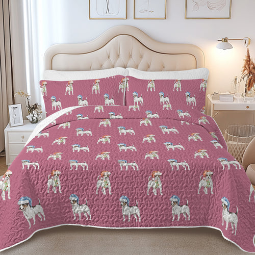 Watercolor Tricolor Russell Terriers Christmas Quilted Bedding Set-Bedding-Bedding,Blankets,Christmas,Home Decor-8