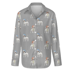 Watercolor Tricolor Russell Terriers Christmas Women's Shirt-Apparel-Apparel, Christmas, Dog Mom Gifts, Jack Russell Terrier, Shirt-Parisian Gray-S-32