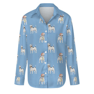 Watercolor Tricolor Russell Terriers Christmas Women's Shirt-Apparel-Apparel, Christmas, Dog Mom Gifts, Jack Russell Terrier, Shirt-Sky Blue-S-23