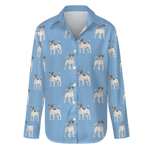 Watercolor Tricolor Russell Terriers Women's Shirt-Apparel-Apparel, Dog Mom Gifts, Jack Russell Terrier, Shirt-S-LightSkyBlue-15