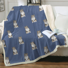 Load image into Gallery viewer, Watercolor Tricolor Sheltie Collie Puppies Fleece Blanket - 8 Colors-Blanket-Bedding, Blankets, Home Decor, Rough Collie, Shetland Sheepdog-Cornflower Blue-Single-20