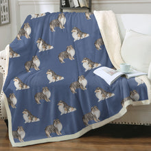 Load image into Gallery viewer, Watercolor Tricolor Shelties Collies Sherpa Fleece Blanket - 8 Colors-Blanket-Bedding, Blankets, Home Decor, Rough Collie, Shetland Sheepdog-Cornflower Blue-Single-20