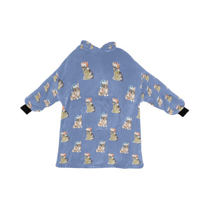 Watercolor Tricolour French Bulldogs Christmas Blanket Hoodie-Blanket-Apparel, Blanket Hoodie, Blankets, Christmas, Dog Mom Gifts, French Bulldog-Slate Blue-ONE SIZE-28
