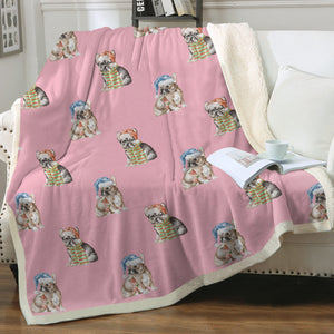 Watercolor Tricolour French Bulldogs Christmas Fleece Blanket - 8 Colors-Blanket-Bedding, Blankets, Christmas, French Bulldog, Home Decor-16