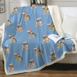 Watercolor Tricolour French Bulldogs Christmas Fleece Blanket - 8 Colors-Blanket-Bedding, Blankets, Christmas, French Bulldog, Home Decor-18