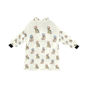 Watercolor Tricolour French Bulldogs Christmas Blanket Hoodie-Blanket-Apparel, Blanket Hoodie, Blankets, Christmas, Dog Mom Gifts, French Bulldog-Ivory White-ONE SIZE-16