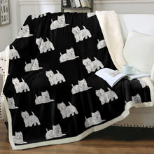 Load image into Gallery viewer, Watercolor Westie Love Soft Sherpa Fleece Blanket - 8 Colors-Blanket-Bedding, Blankets, Home Decor, West Highland Terrier-Midnight Black-Single-20