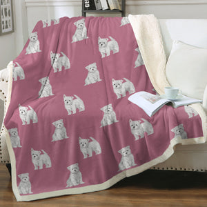 Watercolor Westie Puppies Warm Sherpa Fleece Blanket - 8 Colors-Blanket-Bedding, Blankets, Home Decor, West Highland Terrier-Dusty Pink-Single-18