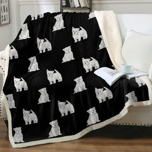 Watercolor Westie Puppies Warm Sherpa Fleece Blanket - 8 Colors-Blanket-Bedding, Blankets, Home Decor, West Highland Terrier-Midnight Black-Single-20