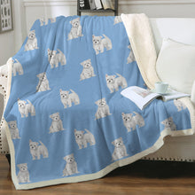 Load image into Gallery viewer, Watercolor Westie Puppies Warm Sherpa Fleece Blanket - 8 Colors-Blanket-Bedding, Blankets, Home Decor, West Highland Terrier-Sky Blue-Single-15