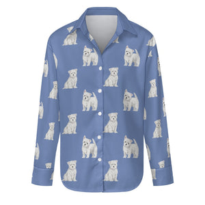 Watercolor Westie Puppies Women's Shirt-Apparel-Apparel, Dog Mom Gifts, Shirt, West Highland Terrier-S-Slate Blue-26