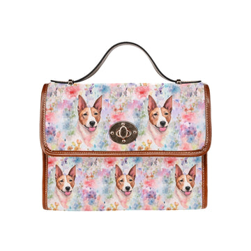 Watercolor Whimsy Fawn And White Bull Terrier Satchel Bag Purse 360x