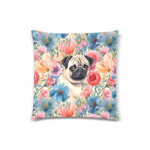 Watercolor Whimsy Floral Fantasy Pug Throw Pillow Cover-Cushion Cover-Home Decor, Pillows, Pug-White1-ONESIZE-2